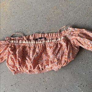 Zara Orange Micro-Floral Off-Shoulder Crop Top